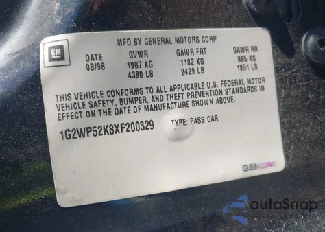 1999 Pontiac Grand Prix Gt from USA, damaged, VIN 1G2WP52K8XF200329